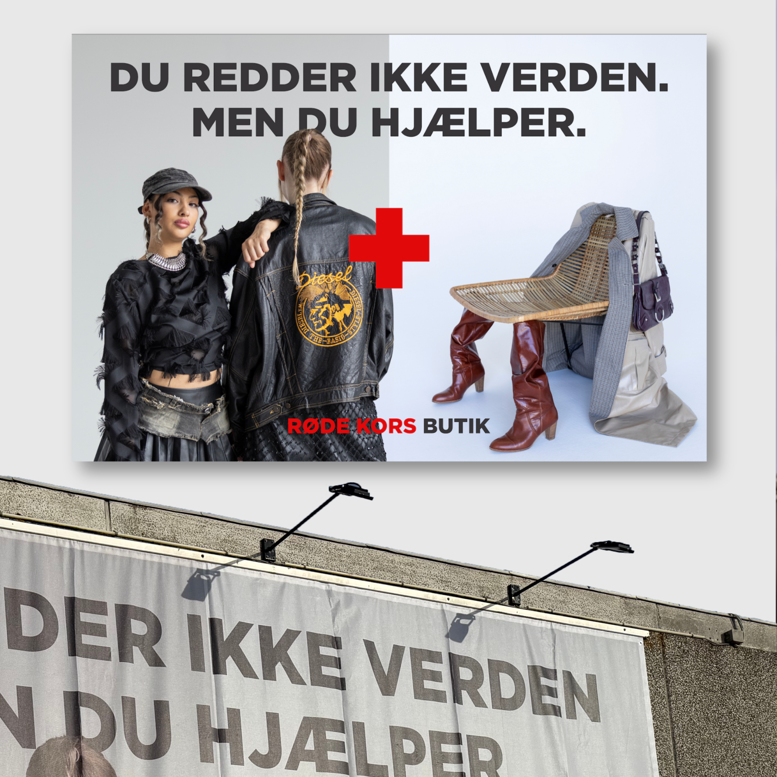 Røde Kors Egå butik facadebanner